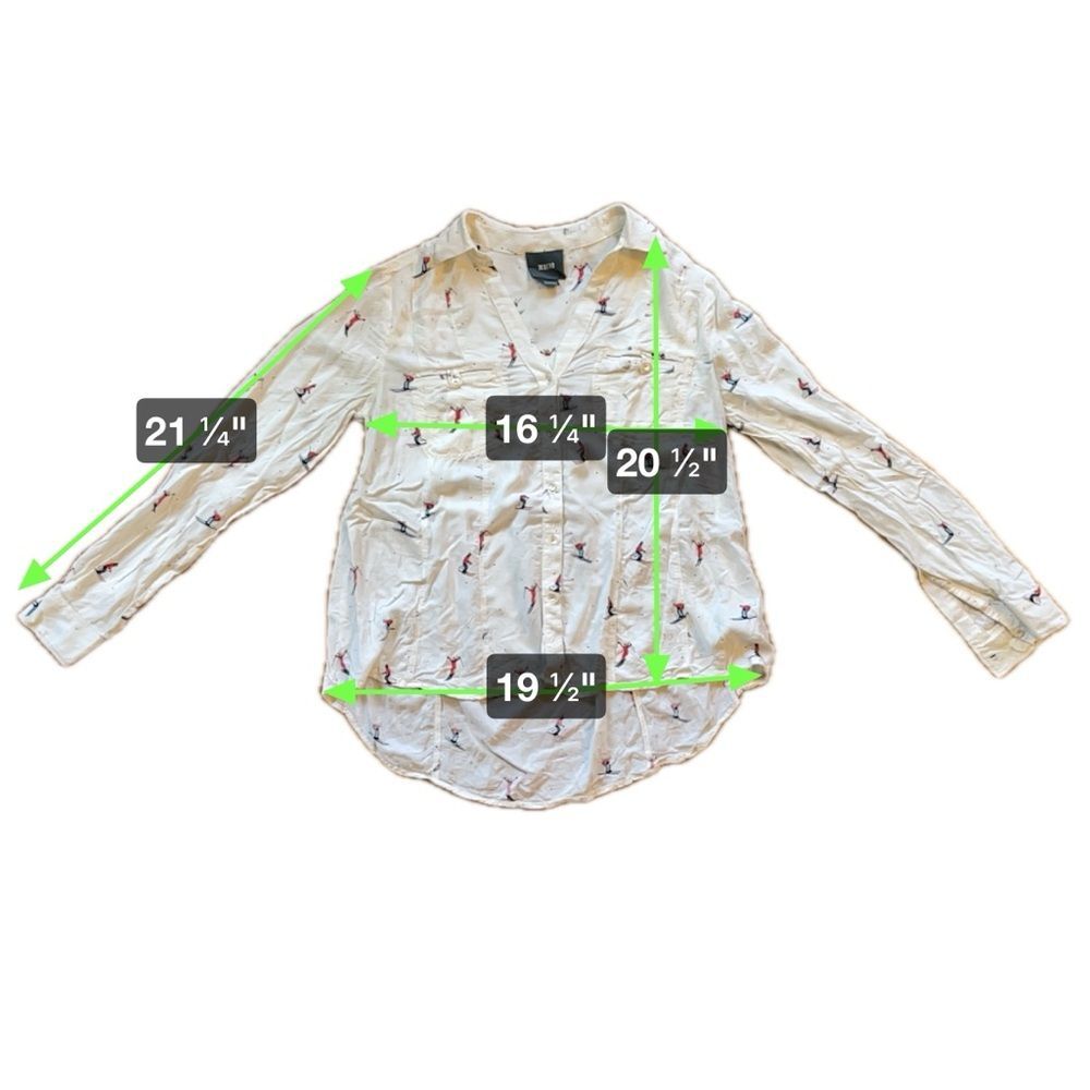 Maeve Anthropologie Skiers Pattern Off White Button Down Collared Shirt Size 0 - Picture 8 of 8